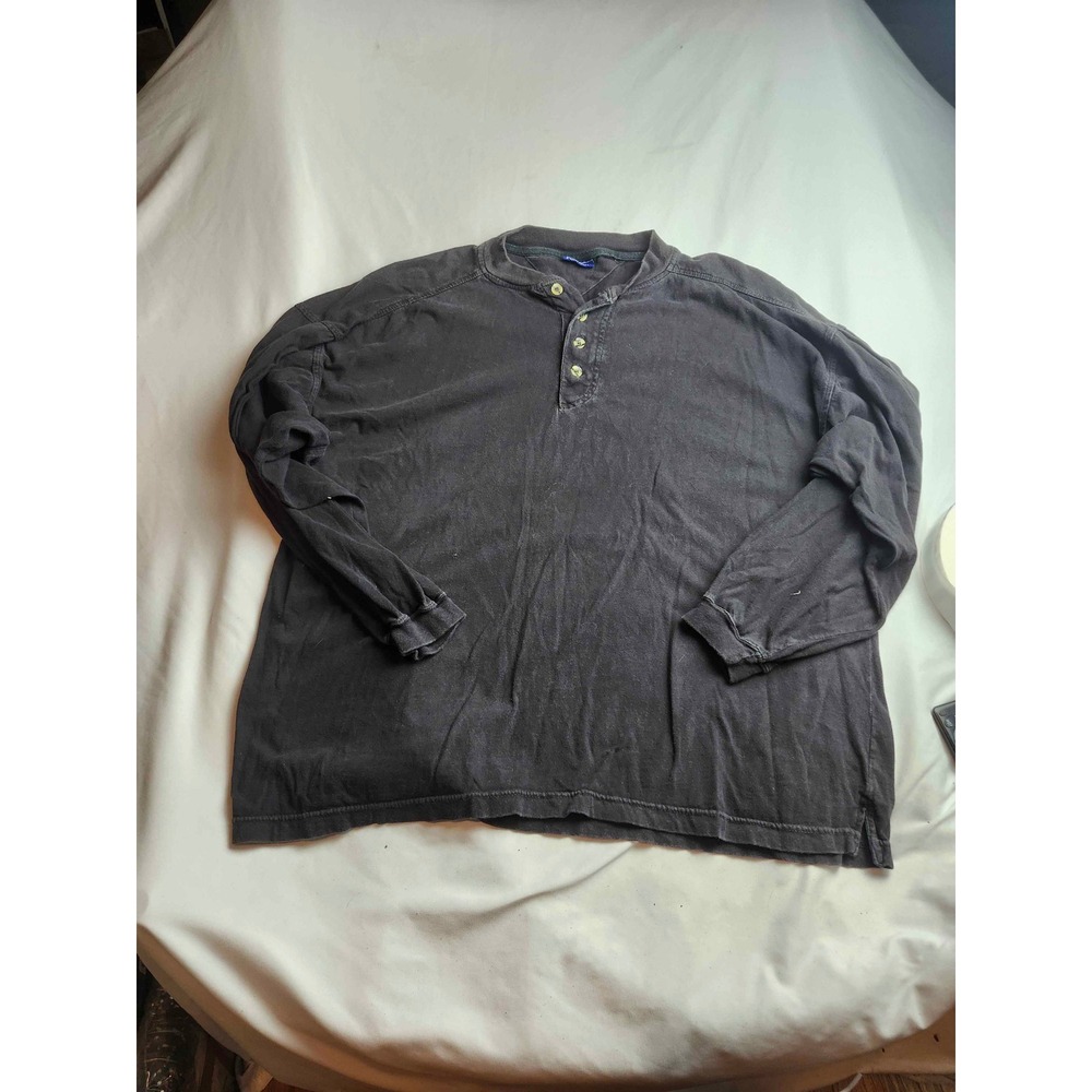 Puritan Mens Long Sleeve Henley Shirt Faded Black Button Neck Large